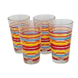 Fiestaware Multicolor Red Yellow Blue Stripe Water Drinking Glass Cups Set of 4
